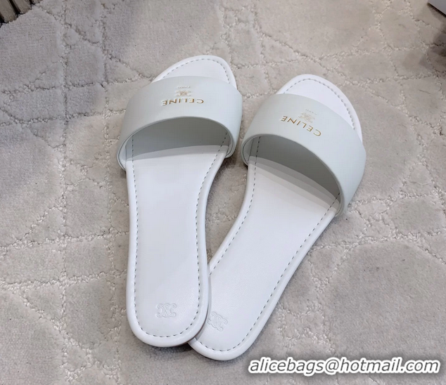 Unique Style Celine Coast Flat Mule Slides Sandals White Lambskin Leather 6051104 White