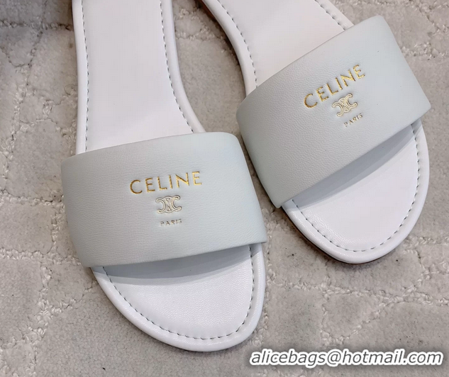 Unique Style Celine Coast Flat Mule Slides Sandals White Lambskin Leather 6051104 White
