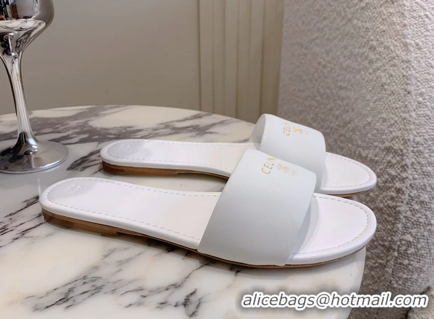 Unique Style Celine Coast Flat Mule Slides Sandals White Lambskin Leather 6051104 White
