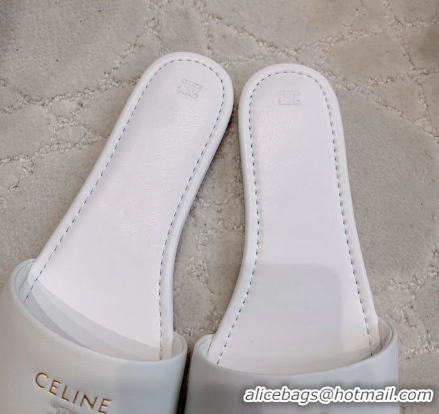 Unique Style Celine Coast Flat Mule Slides Sandals White Lambskin Leather 6051104 White