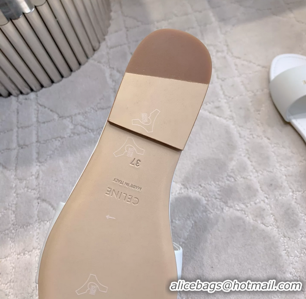 Unique Style Celine Coast Flat Mule Slides Sandals White Lambskin Leather 6051104 White