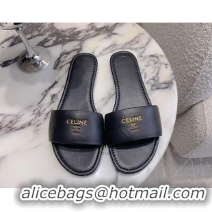Grade Quality Celine Coast Flat Mule Slides Sandals Black Lambskin Leather 6051104 Black