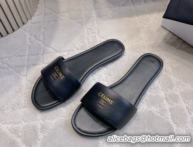 Grade Quality Celine Coast Flat Mule Slides Sandals Black Lambskin Leather 6051104 Black