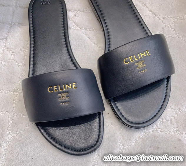 Grade Quality Celine Coast Flat Mule Slides Sandals Black Lambskin Leather 6051104 Black