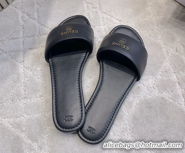 Grade Quality Celine Coast Flat Mule Slides Sandals Black Lambskin Leather 6051104 Black