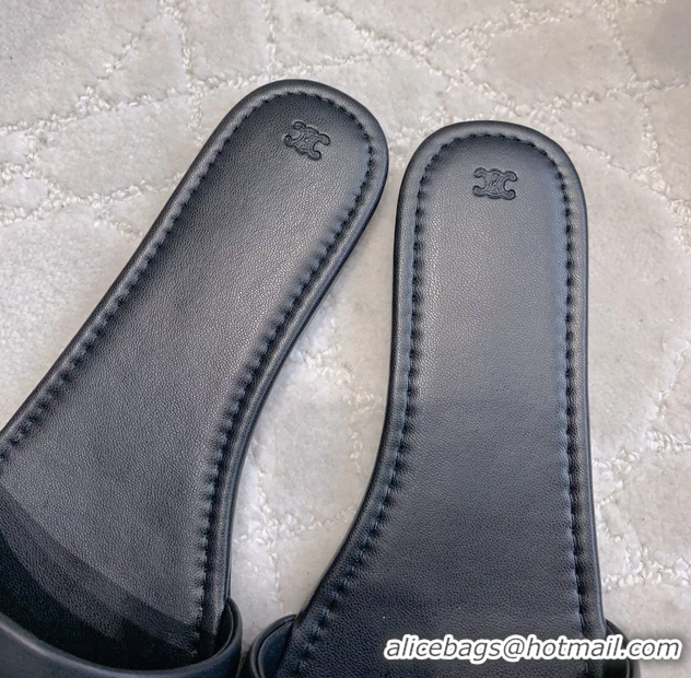 Grade Quality Celine Coast Flat Mule Slides Sandals Black Lambskin Leather 6051104 Black