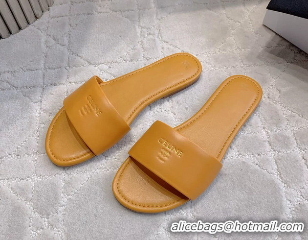 AAAAA Celine Coast Flat Mule Slides Sandals Beige Lambskin Leather 6051104 Beige