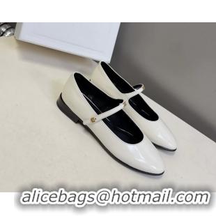 Shop Duplicate Celine City Mary Janes Ballet Flat Shoes White Glossy Calfskin Leather 6051105