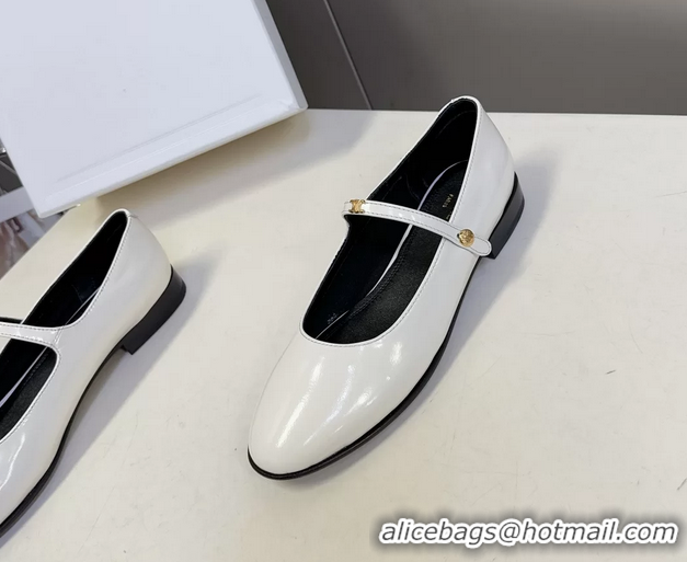 Shop Duplicate Celine City Mary Janes Ballet Flat Shoes White Glossy Calfskin Leather 6051105