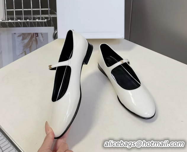 Shop Duplicate Celine City Mary Janes Ballet Flat Shoes White Glossy Calfskin Leather 6051105