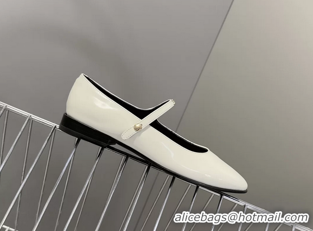 Shop Duplicate Celine City Mary Janes Ballet Flat Shoes White Glossy Calfskin Leather 6051105