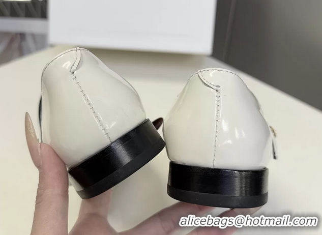 Shop Duplicate Celine City Mary Janes Ballet Flat Shoes White Glossy Calfskin Leather 6051105