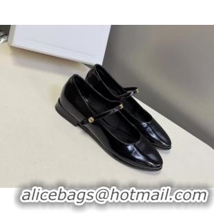 Stylish Celine City Mary Janes Ballet Flat Shoes Black Glossy Calfskin Leather 6051105 Black