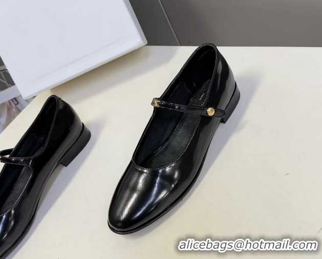 Stylish Celine City Mary Janes Ballet Flat Shoes Black Glossy Calfskin Leather 6051105 Black