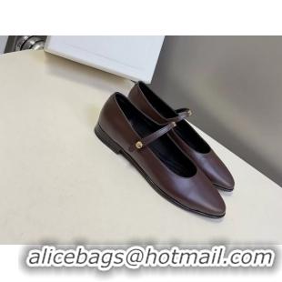 Duplicate Celine City Mary Janes Ballet Flat Shoes Burgundy Glossy Calfskin Leather 6051105 Burgundy