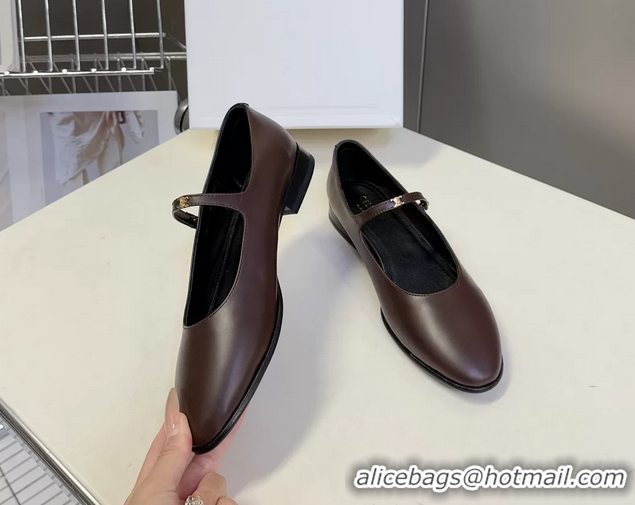 Duplicate Celine City Mary Janes Ballet Flat Shoes Burgundy Glossy Calfskin Leather 6051105 Burgundy