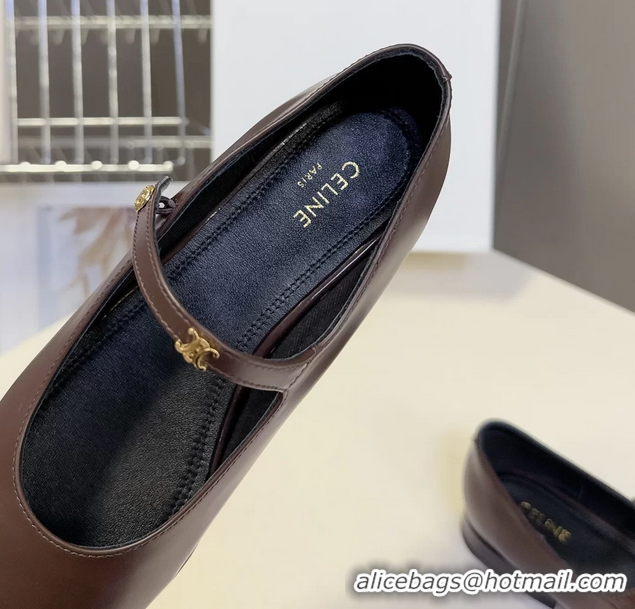Duplicate Celine City Mary Janes Ballet Flat Shoes Burgundy Glossy Calfskin Leather 6051105 Burgundy