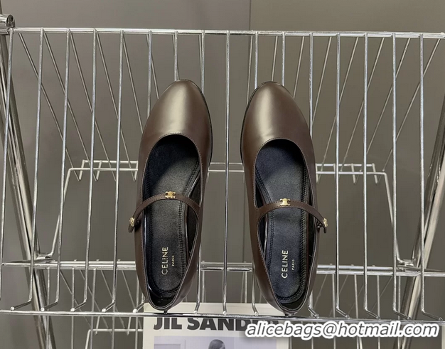 Duplicate Celine City Mary Janes Ballet Flat Shoes Burgundy Glossy Calfskin Leather 6051105 Burgundy