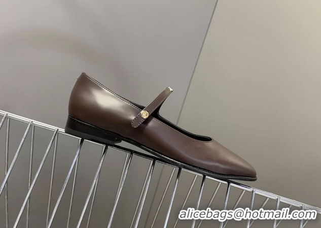 Duplicate Celine City Mary Janes Ballet Flat Shoes Burgundy Glossy Calfskin Leather 6051105 Burgundy