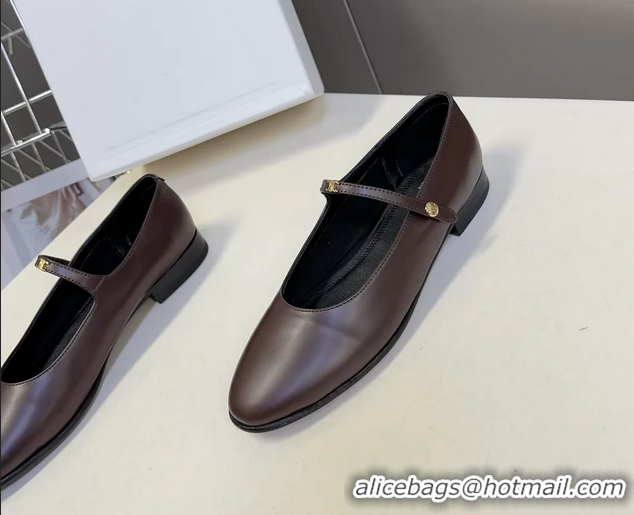 Duplicate Celine City Mary Janes Ballet Flat Shoes Burgundy Glossy Calfskin Leather 6051105 Burgundy