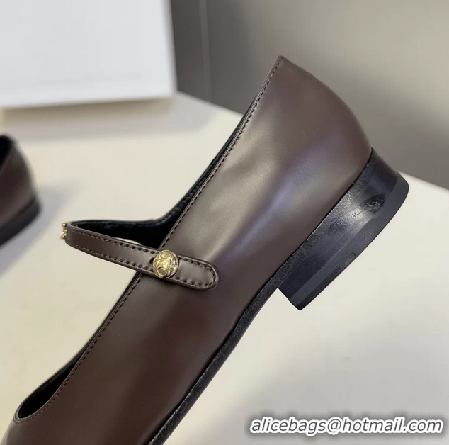 Duplicate Celine City Mary Janes Ballet Flat Shoes Burgundy Glossy Calfskin Leather 6051105 Burgundy