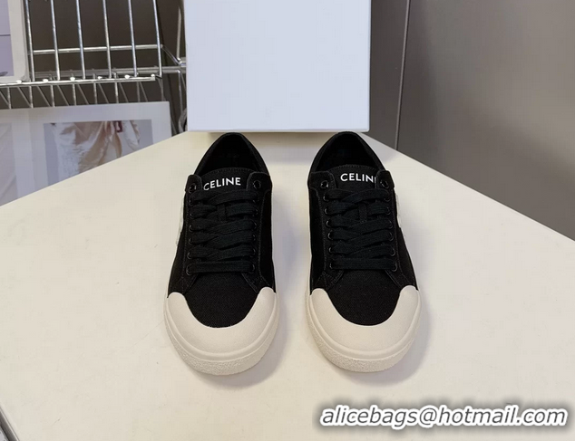 Cheap Celine Alan Triomphe Sneakers Shoes Black Canvas 6051106