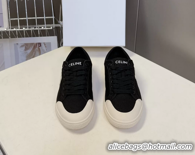 Cheap Celine Alan Triomphe Sneakers Shoes Black Canvas 6051106