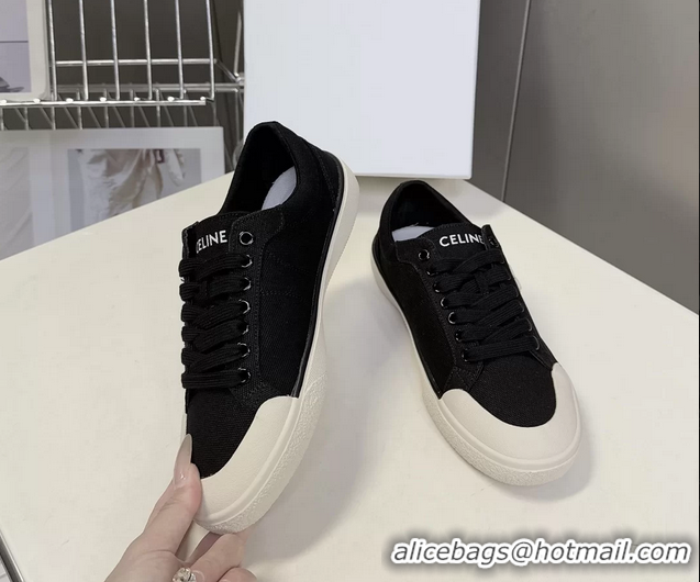 Cheap Celine Alan Triomphe Sneakers Shoes Black Canvas 6051106