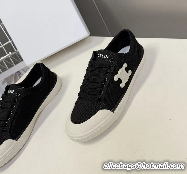 Cheap Celine Alan Triomphe Sneakers Shoes Black Canvas 6051106