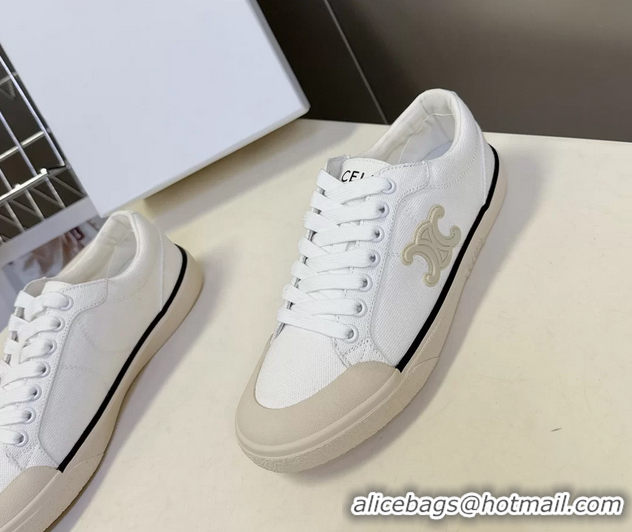 Sophisticated Celine Alan Triomphe Sneakers Shoes White Canvas 6051106 White