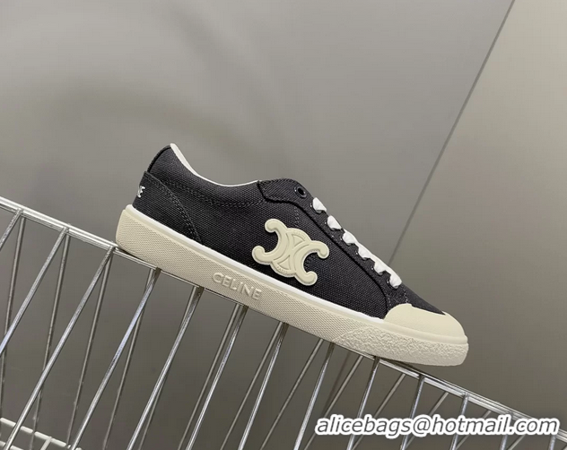 Grade Celine Alan Triomphe Sneakers Shoes Navy Blue Canvas 6051106 Navy Blue