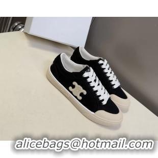 Luxury Celine Alan Triomphe Sneakers Shoes Black Canvas 6051106 Black