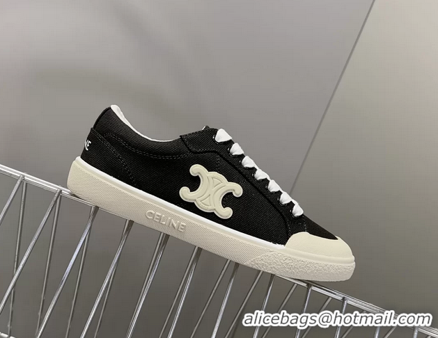 Luxury Celine Alan Triomphe Sneakers Shoes Black Canvas 6051106 Black
