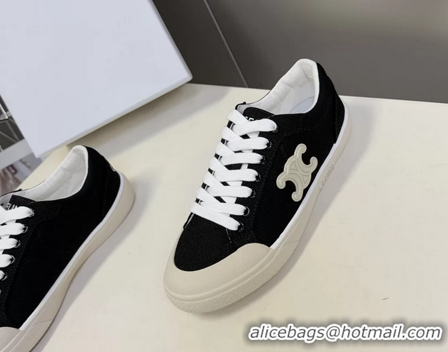 Luxury Celine Alan Triomphe Sneakers Shoes Black Canvas 6051106 Black