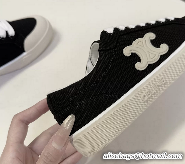 Luxury Celine Alan Triomphe Sneakers Shoes Black Canvas 6051106 Black