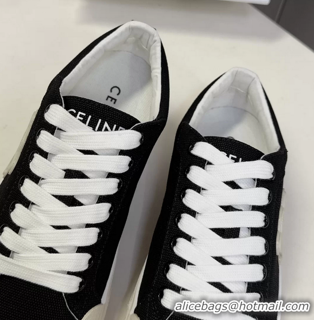 Luxury Celine Alan Triomphe Sneakers Shoes Black Canvas 6051106 Black
