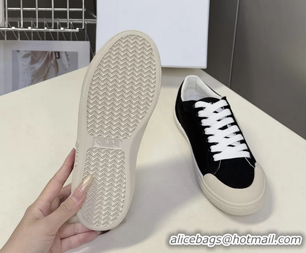 Luxury Celine Alan Triomphe Sneakers Shoes Black Canvas 6051106 Black
