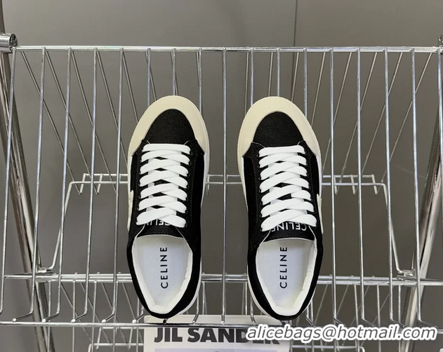 Luxury Celine Alan Triomphe Sneakers Shoes Black Canvas 6051106 Black