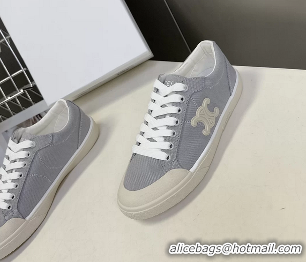 Classic Celine Alan Triomphe Sneakers Shoes Gray Canvas 6051106 Gray