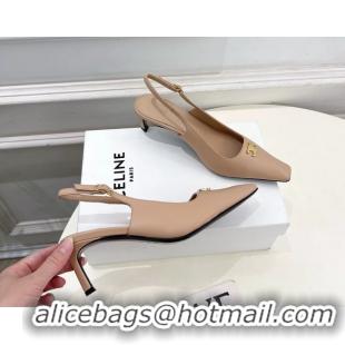 Good Quality Celine Alma Triomphe Slingback Pumps Beige Calfskin Leather 60MM 6051107 Beige