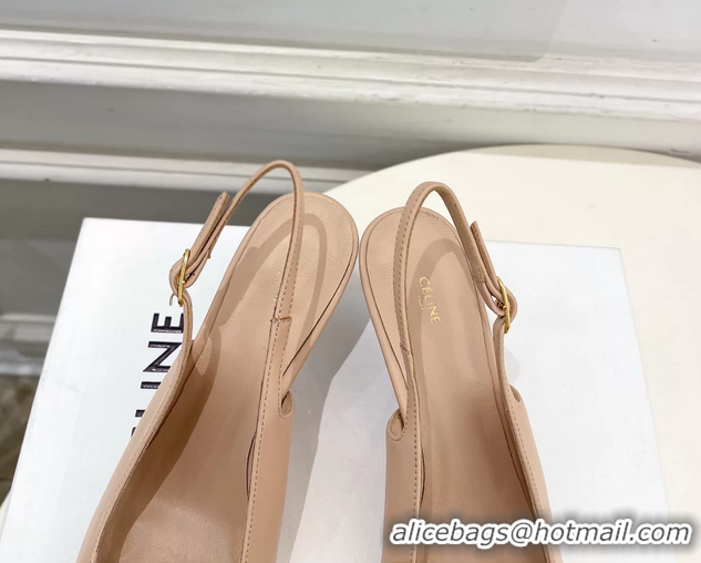 Good Quality Celine Alma Triomphe Slingback Pumps Beige Calfskin Leather 60MM 6051107 Beige