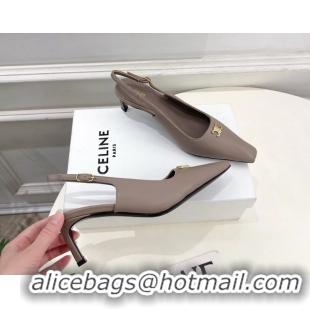 Unique Discount Celine Alma Triomphe Slingback Pumps Gray Calfskin Leather 60MM 6051107 Beige