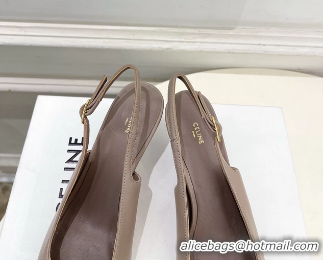 Unique Discount Celine Alma Triomphe Slingback Pumps Gray Calfskin Leather 60MM 6051107 Beige