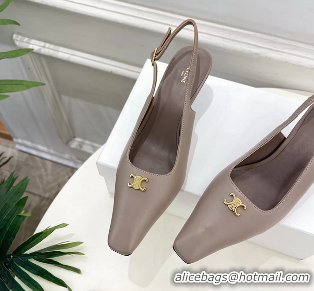 Unique Discount Celine Alma Triomphe Slingback Pumps Gray Calfskin Leather 60MM 6051107 Beige