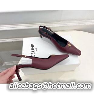 Discount Fashion Celine Alma Triomphe Slingback Pumps Burgundy Calfskin Leather 60MM 6051107 Burgundy