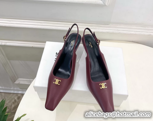 Discount Fashion Celine Alma Triomphe Slingback Pumps Burgundy Calfskin Leather 60MM 6051107 Burgundy
