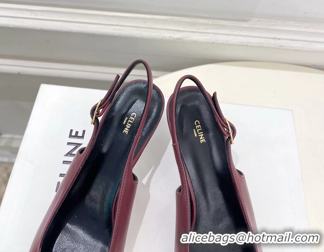 Discount Fashion Celine Alma Triomphe Slingback Pumps Burgundy Calfskin Leather 60MM 6051107 Burgundy