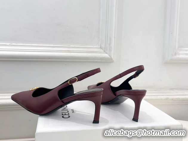 Discount Fashion Celine Alma Triomphe Slingback Pumps Burgundy Calfskin Leather 60MM 6051107 Burgundy