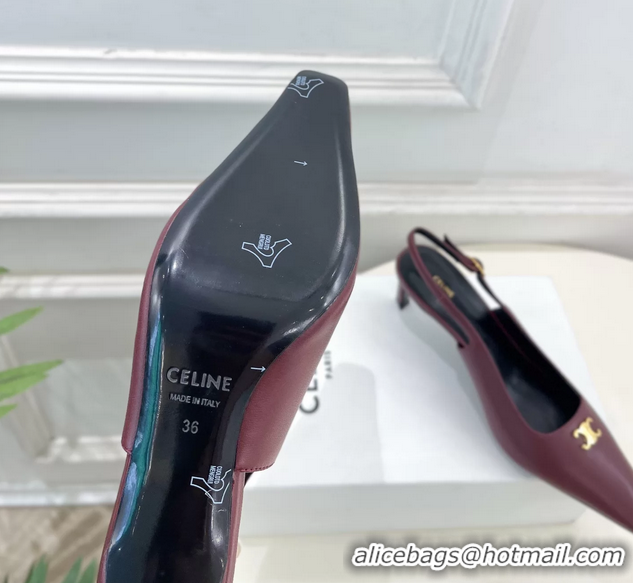 Discount Fashion Celine Alma Triomphe Slingback Pumps Burgundy Calfskin Leather 60MM 6051107 Burgundy
