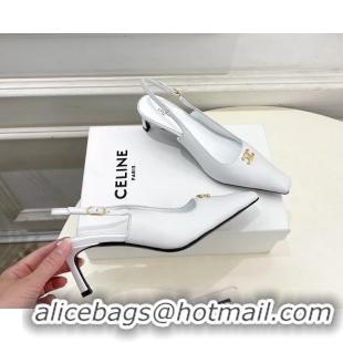 Discount Celine Alma Triomphe Slingback Pumps White Calfskin Leather 60MM 6051107 White